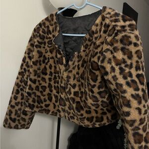 Chic Leopard Print Teddy Jacket